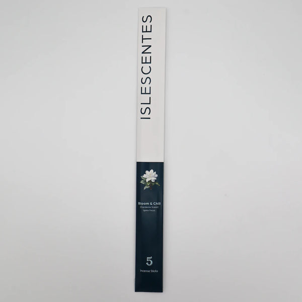 ISLESCENTES Bloom and Chill Gardenia Incense Stick  product packaging on a light gray background