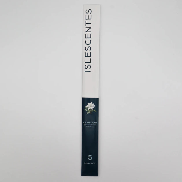 ISLESCENTES Bloom and Chill Gardenia Incense Stick  product packaging on a light gray background