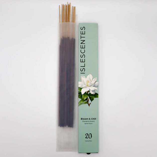 Bloom and Chill Gardenia Incense Stick White Front with Incense Islescentes