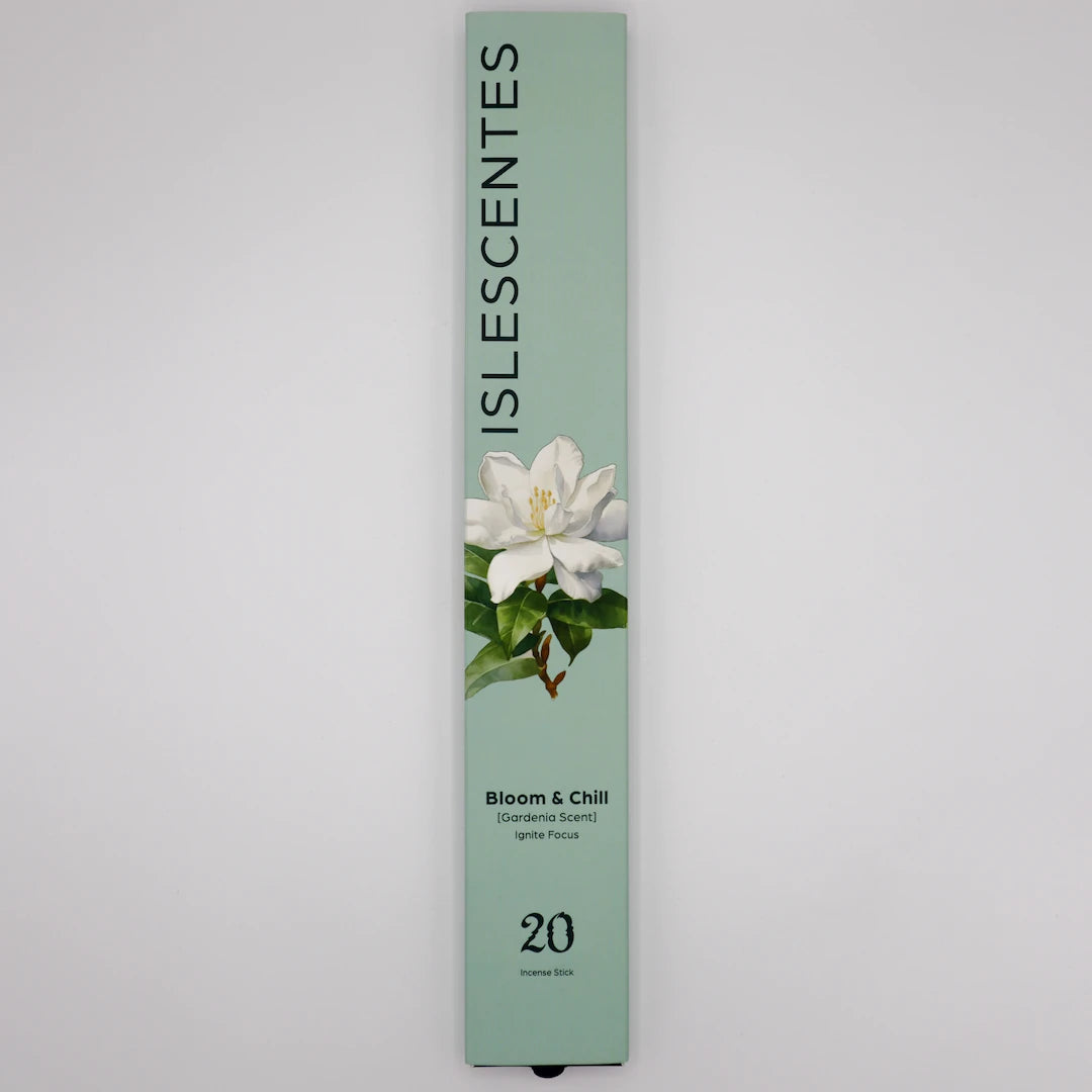 Bloom and Chill Gardenia Incense Stick White Front Islescentes
