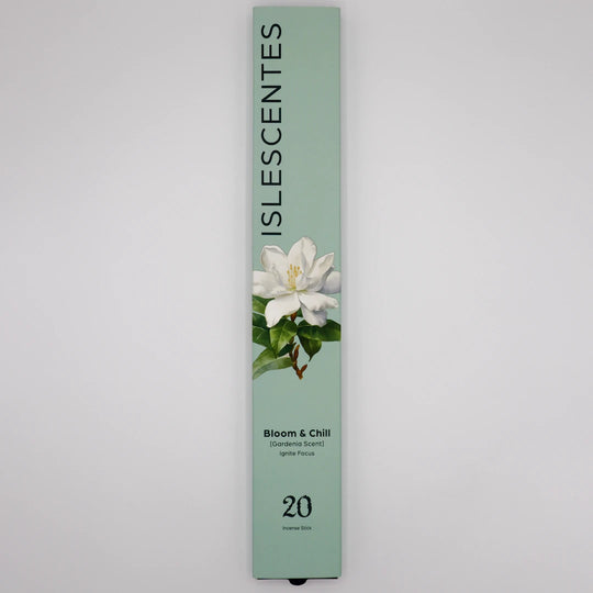 Bloom and Chill Gardenia Incense Stick White Front Islescentes