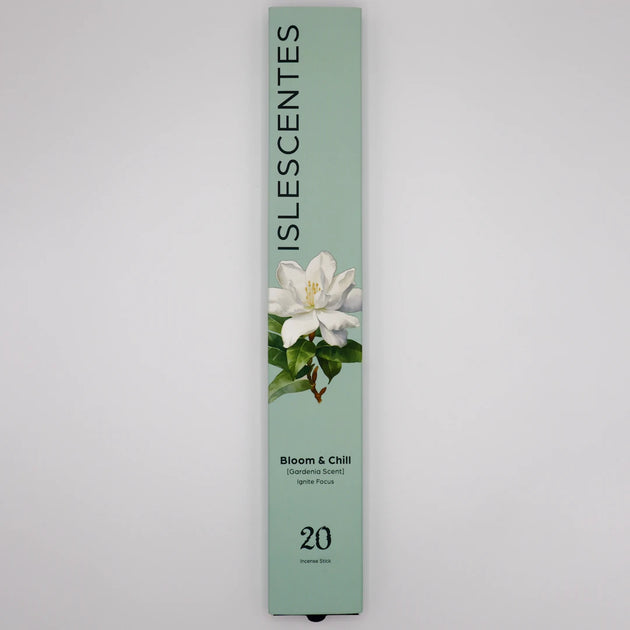 Bloom and Chill Gardenia Incense Stick White Front Islescentes