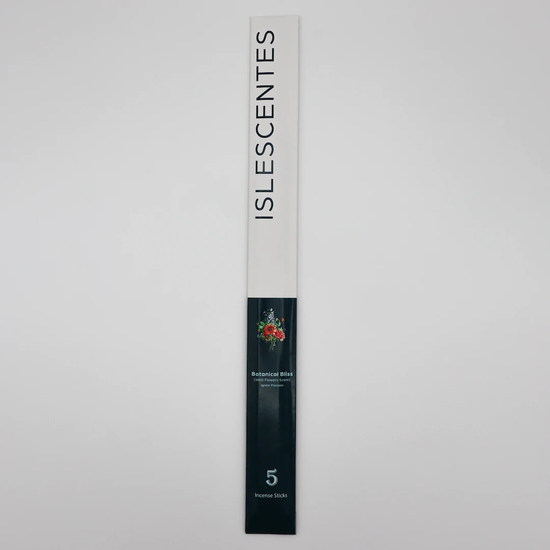 ISLESCENTES Botanical Bliss 1000 Flowers Incense Stick product packaging on a light gray background