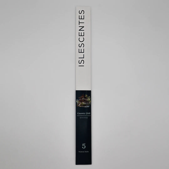 ISLESCENTES Cosmic Chill Sandalwood Incense Stick product packaging on a gray background