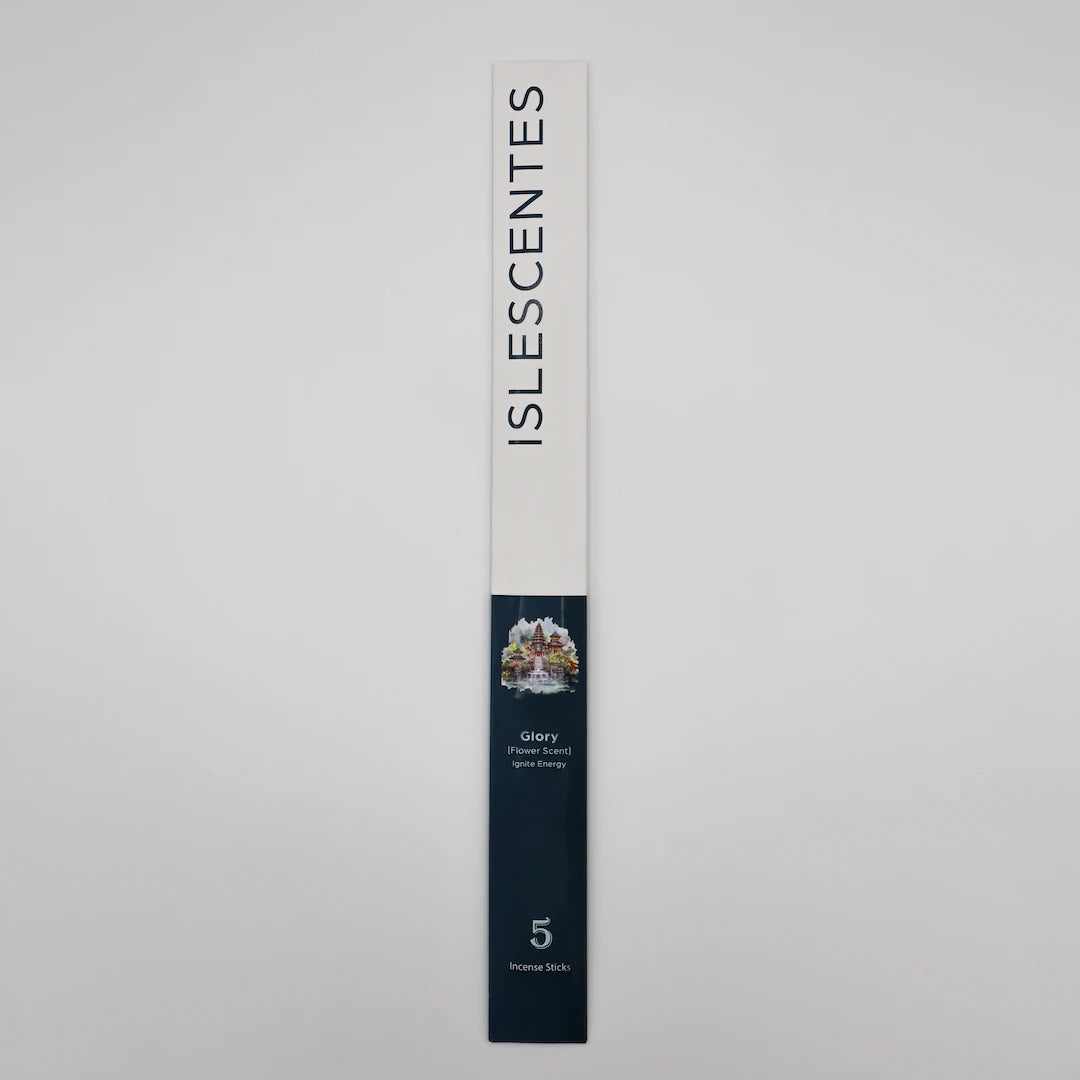 ISLESCENTES Glory Flower Incense Stick product packaging on a light gray background