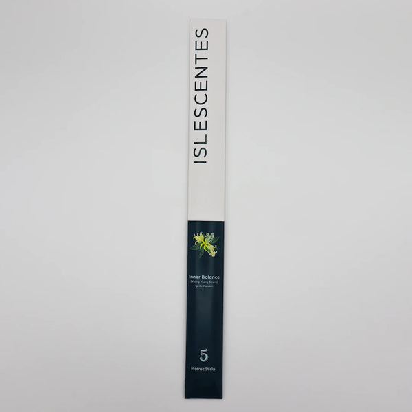 ISLESCENTES Inner Balance Ylang Ylang Incense Stick product packaging on a gray background