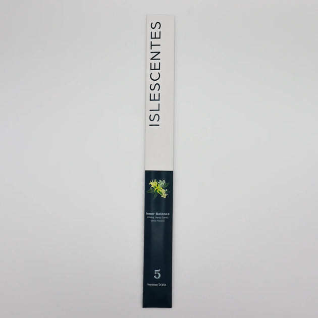 ISLESCENTES Inner Balance Ylang Ylang Incense Stick product packaging on a gray background