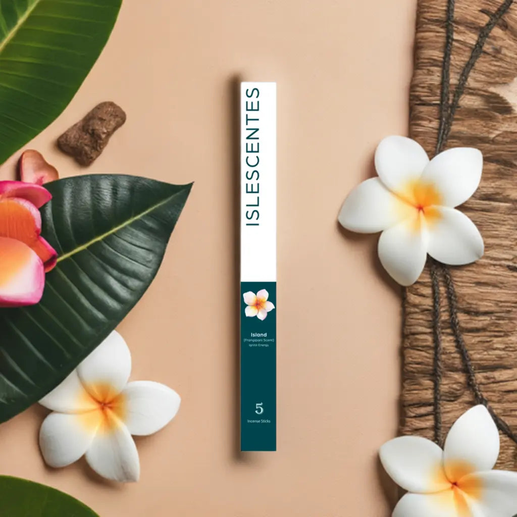 Island Frangipani Starter Pack Front Long-lasting natural incense stick with tropical island fragrance by Islescentes