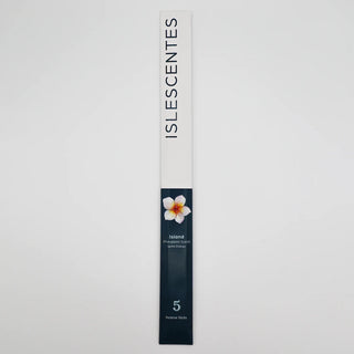 ISLESCENTES Island Frangipani Incense Stick product packaging with a flower design on a light gray background