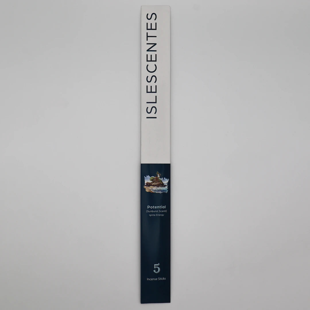 ISLESCENTES Potential Sunburst Incense Stick product packaging on a gray background