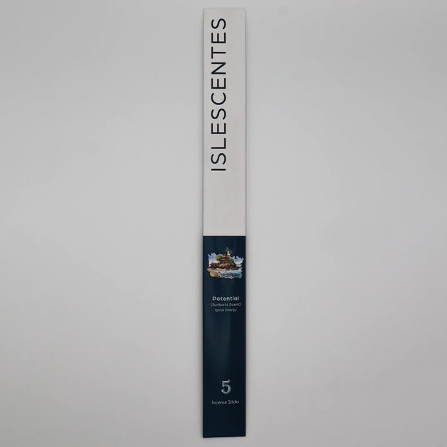 ISLESCENTES Potential Sunburst Incense Stick product packaging on a gray background