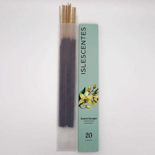Sweet Escape Vanilla Incense Stick White Front with Incense Islescentes