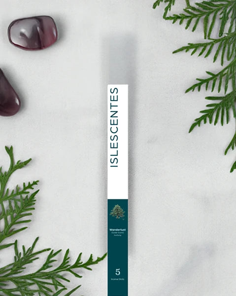 Wanderlust Cedar Starter Pack Front Long-lasting natural incense stick with tropical island fragrance by Islescentes