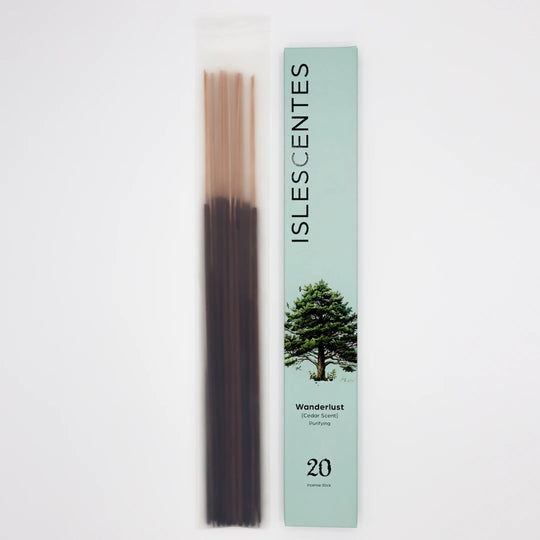 Wanderlust Cedar Incense Stick White Front with Incense Islescentes